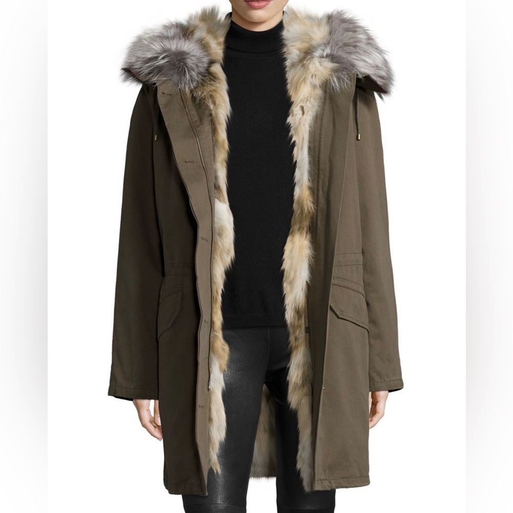 Army By Yves Salomon Fox Fur Parka in Khaki Color Size FR 34 (US S)